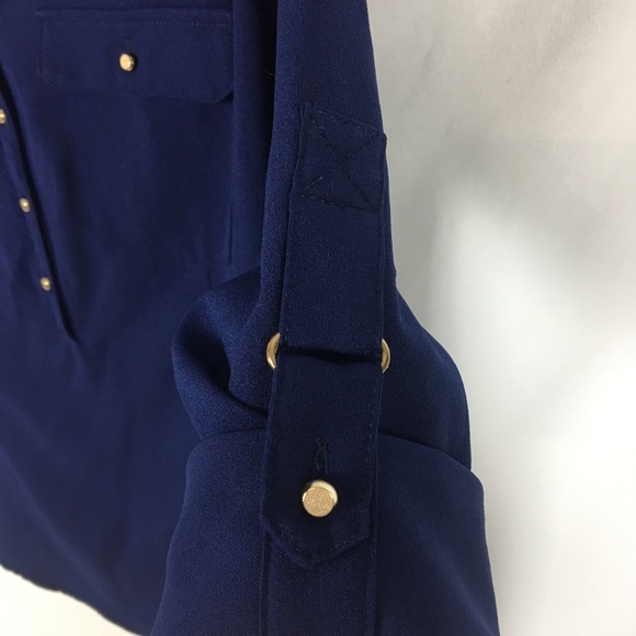 Skies are Blue Navy Button Down Cuffed Sleeve Top - Picture 3 of 3